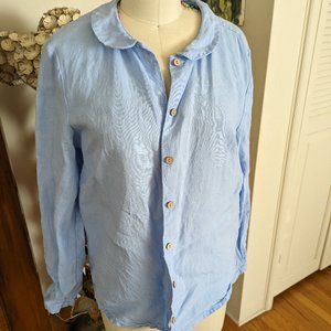 Son de Flor Classic Peter Pan Collar Linen Shirt in Sky Blue